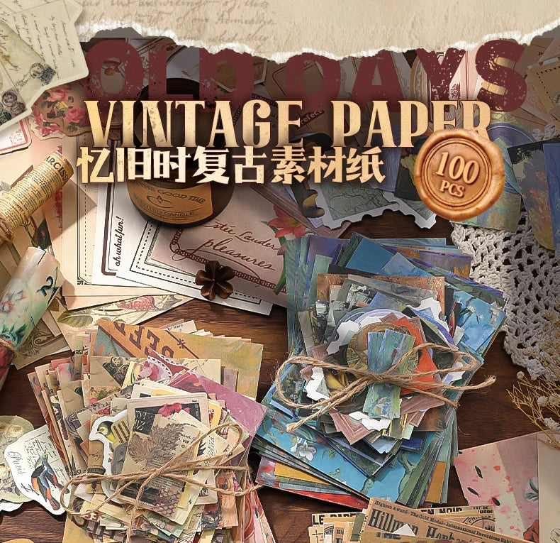 100PCS Retro Scrapbook Paper Set – DIY Collage, Journal & Album Craft Materials