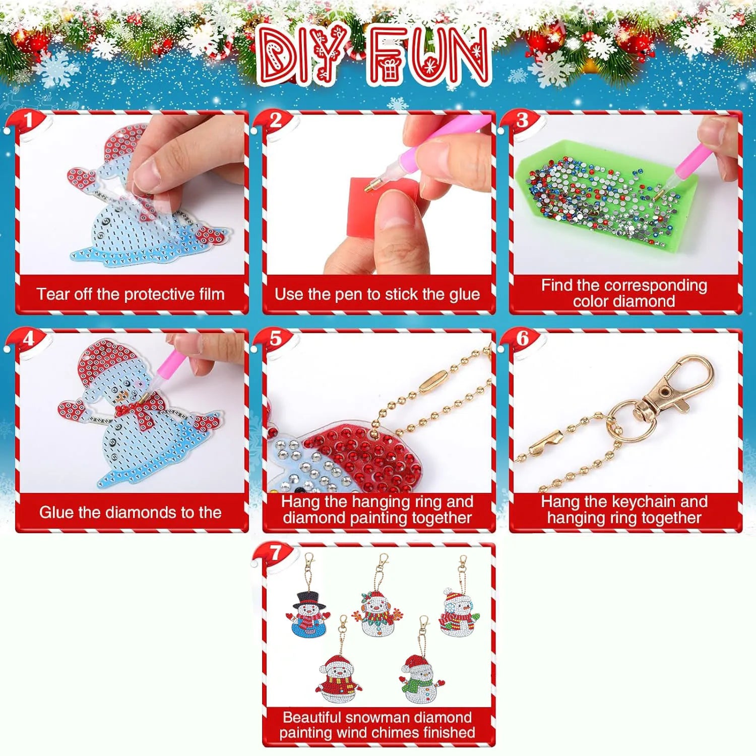 DIY Diamond Art Keychain Set – 5PCS Acrylic Christmas Ornaments for Holiday Décor