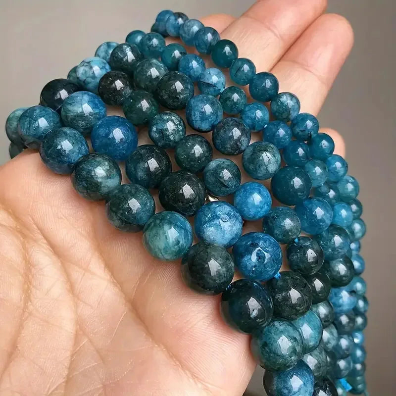 Blue Apatite Round Gem Bead Strand