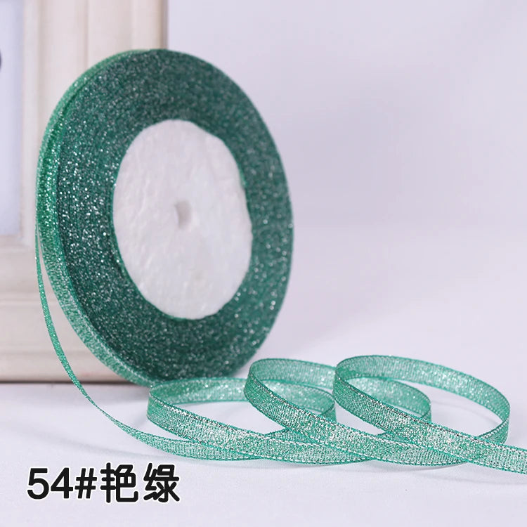 25Y 6mm Glitter Silk Satin Ribbon – Silver/Gold