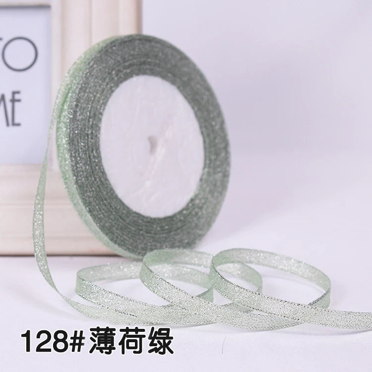 25Y 6mm Glitter Silk Satin Ribbon – Silver/Gold