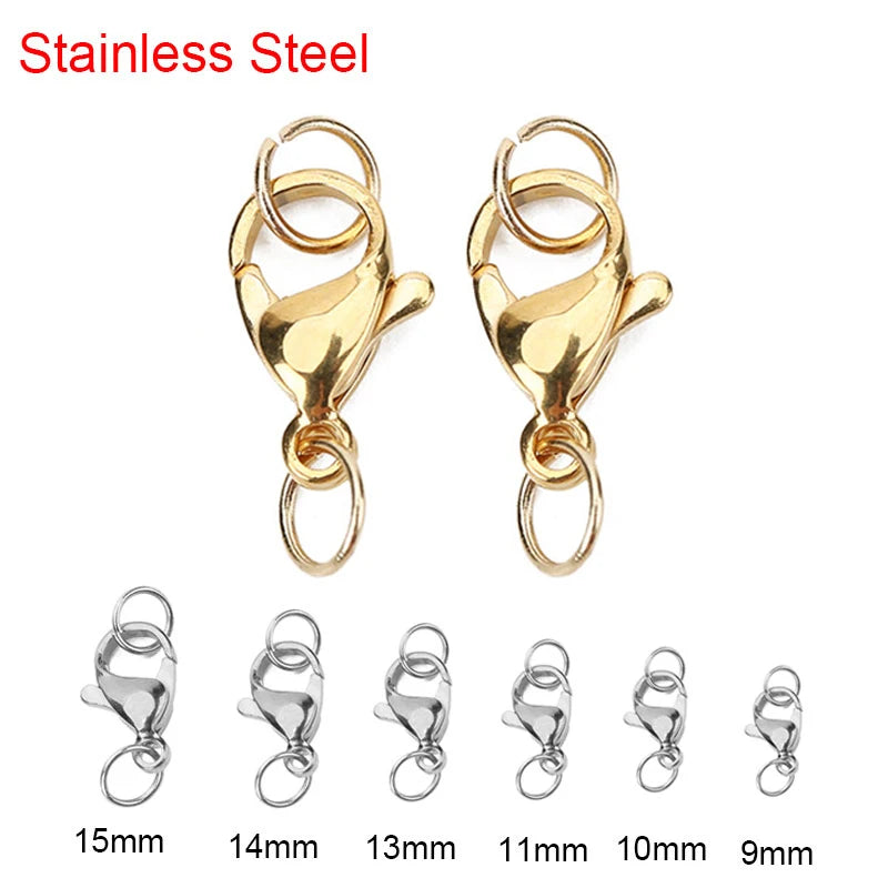 20 Sets Stainless Steel Lobster Clasps with Jump Rings for Jewelry Making