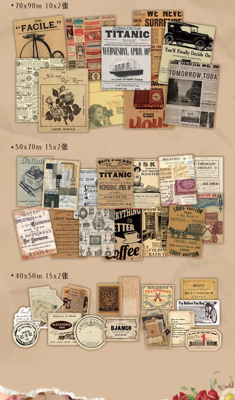 100PCS Retro Scrapbook Paper Set – DIY Collage, Journal & Album Craft Materials