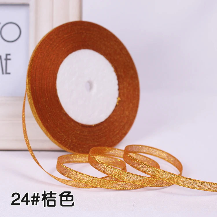 25Y 6mm Glitter Silk Satin Ribbon – Silver/Gold