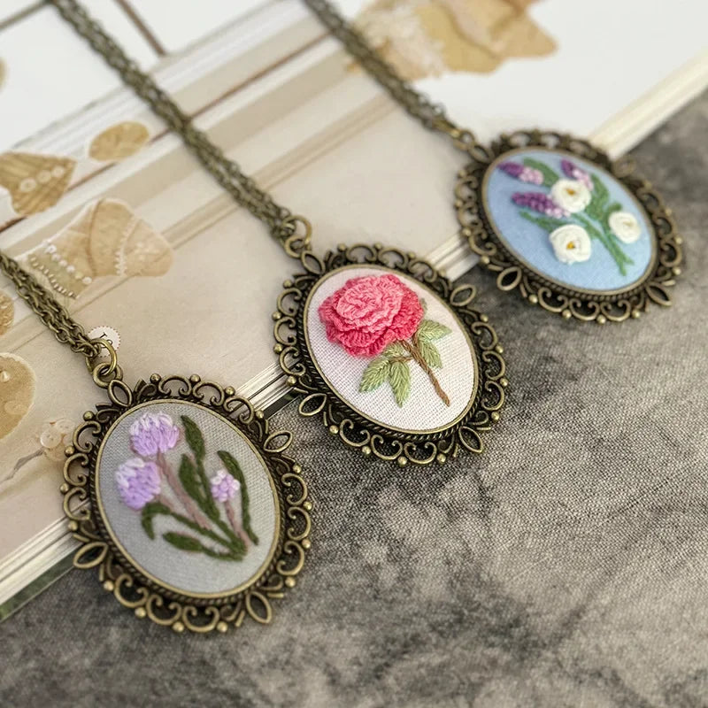 Rose Mini Embroidery Necklace DIY Pendant Kit