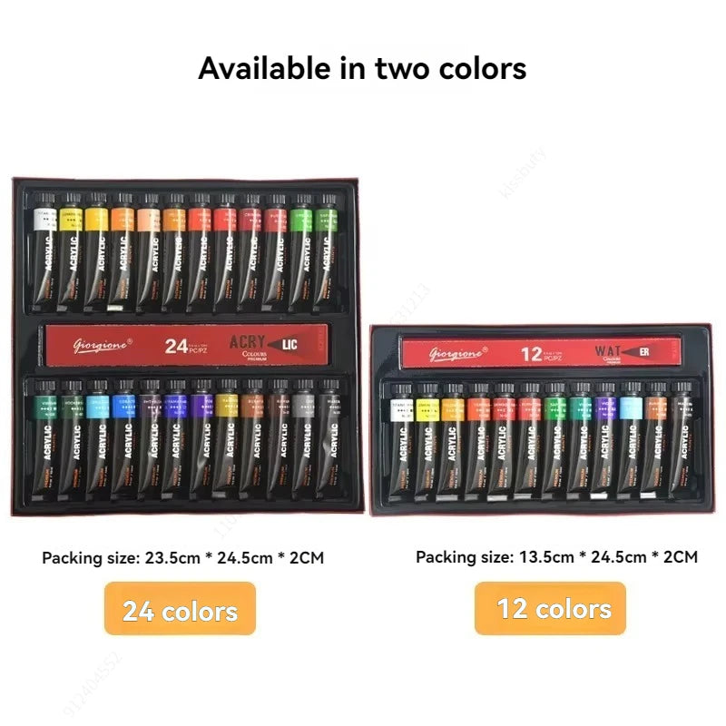 Acrylic Paint Set – 12/24/30 Colours (12ml) for Canvas, Wood, Fabric & Crafts