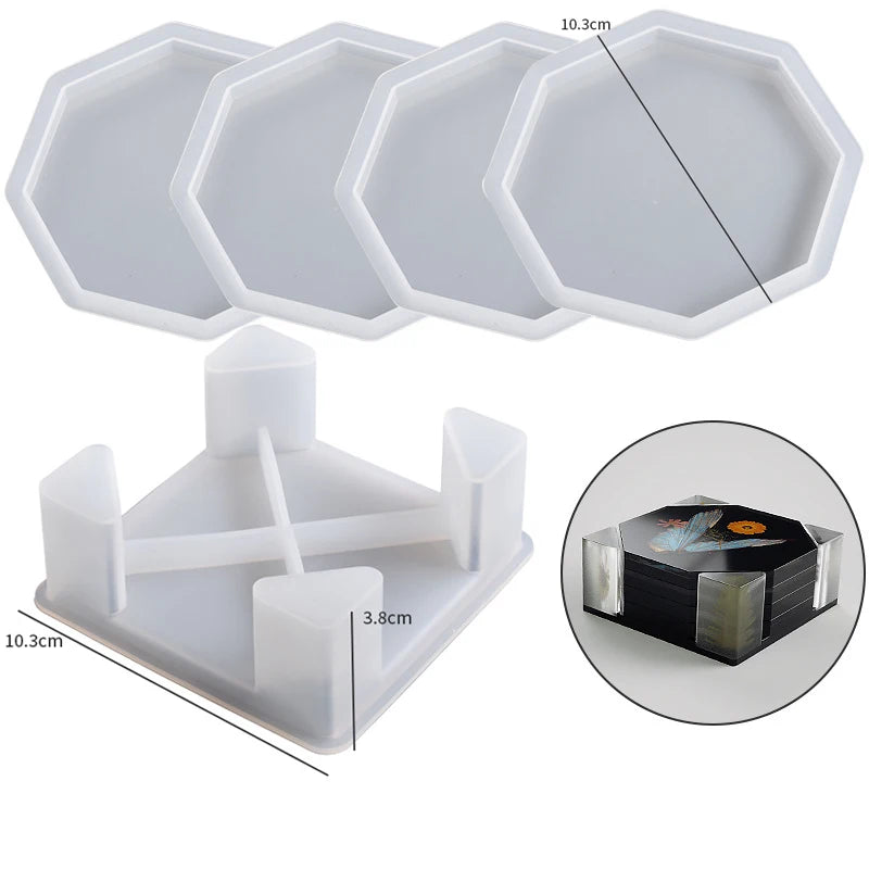Coaster Resin Molds Silicone Coaster Molds With Round Square Octagon Shape Holder Molds Coaster Silicone Molds For Epoxy Resin