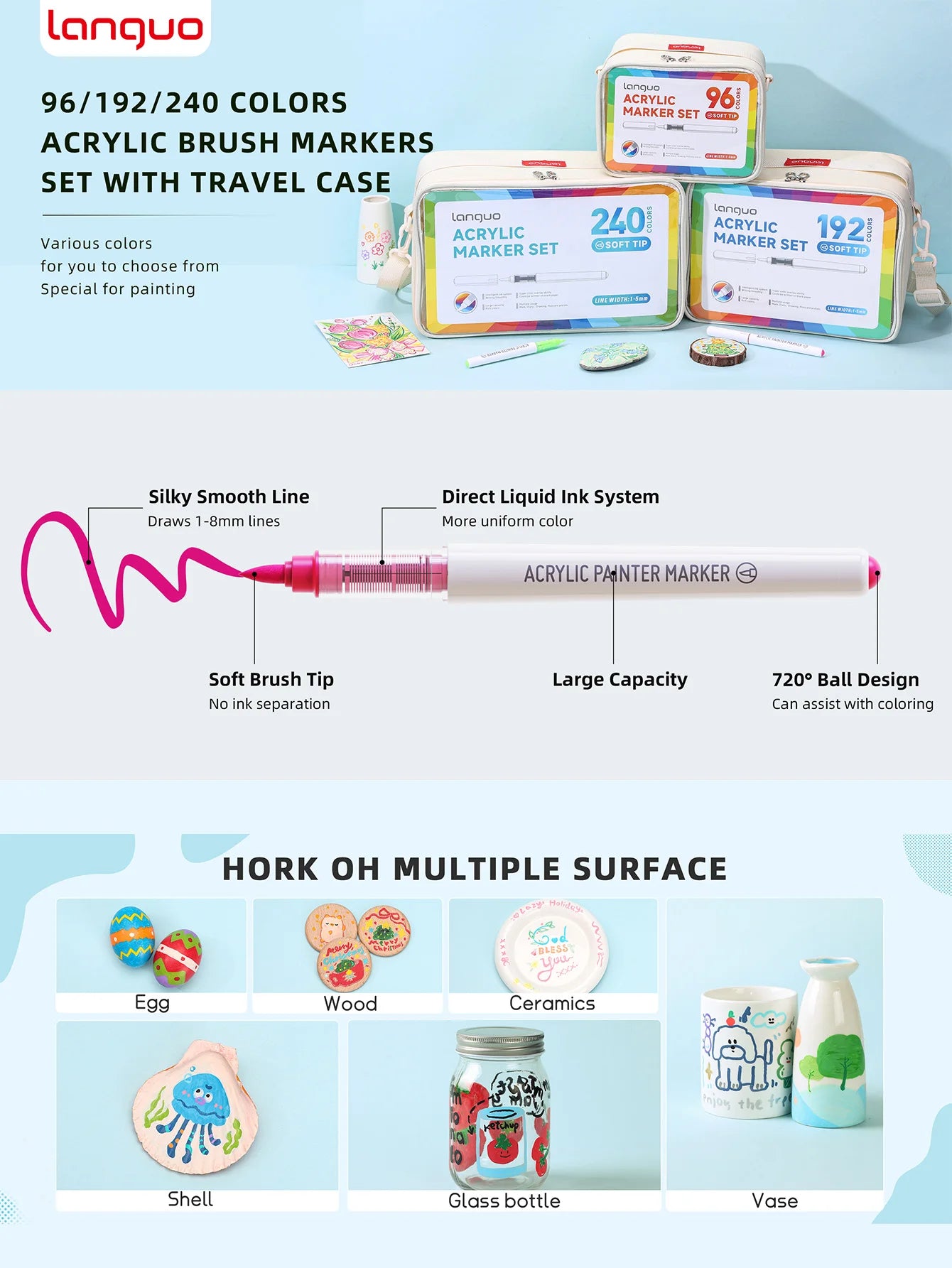 Acrylic Marker Pen Set – 9PCS Soft Brush DIY Paint Art Markers for Students