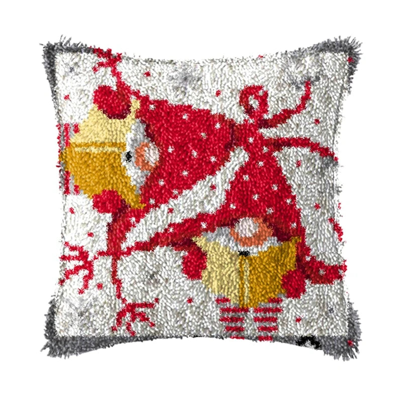 Snowman & Elk Latch Hook Kit – DIY Crochet Rug & Cushion Embroidery Set