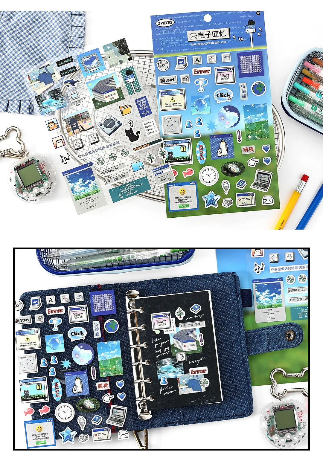 Retro Japanese Cartoon Stickers – 2-Sheet Lucky Clover Anime Kawaii Set