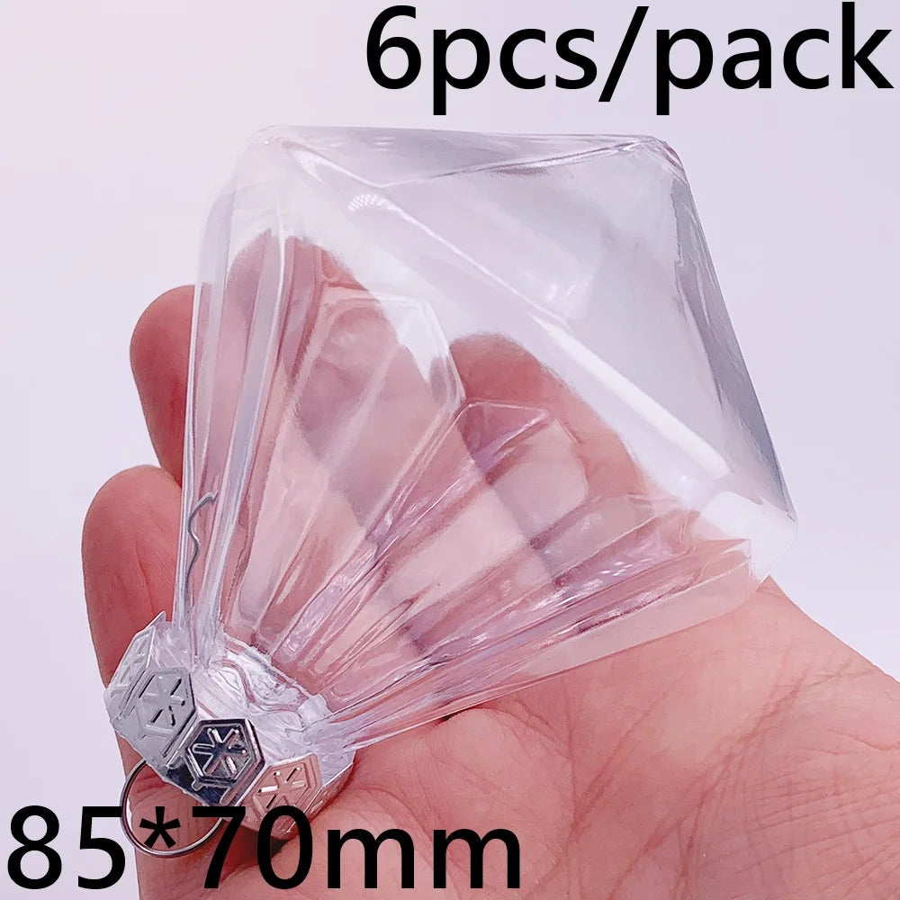 6pcs Transparent Shatterproof Christmas Baubles – 80mm Plastic Ornaments