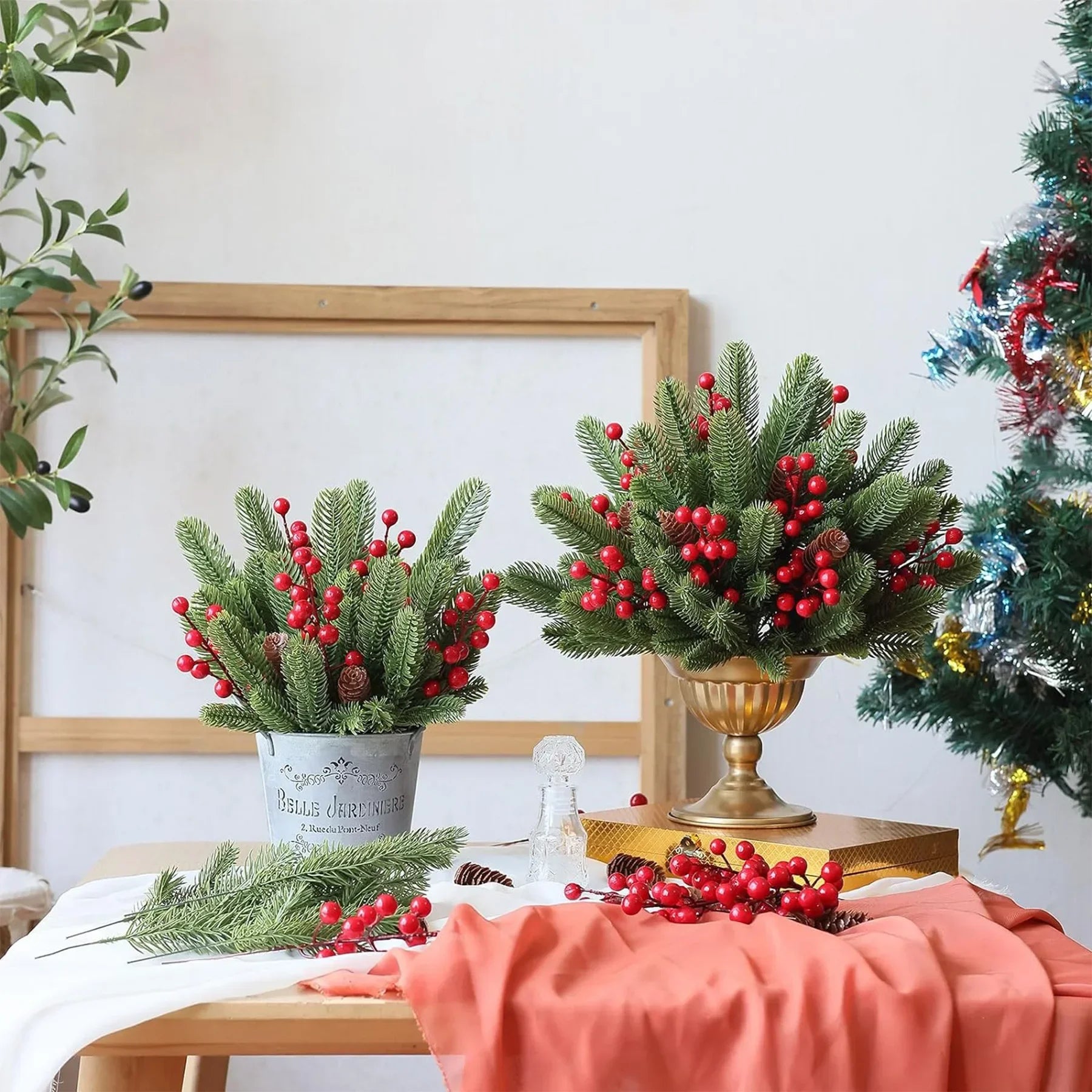 Artificial Pine Branches with Red Berries – Christmas Décor