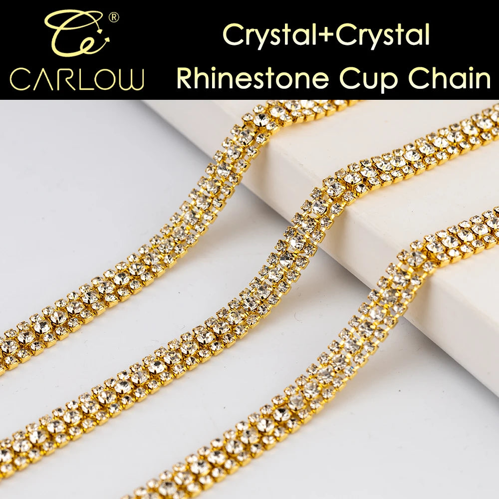 CARLOW AAAAA 3-Row Rhinestone Cup Chain – Gold Base