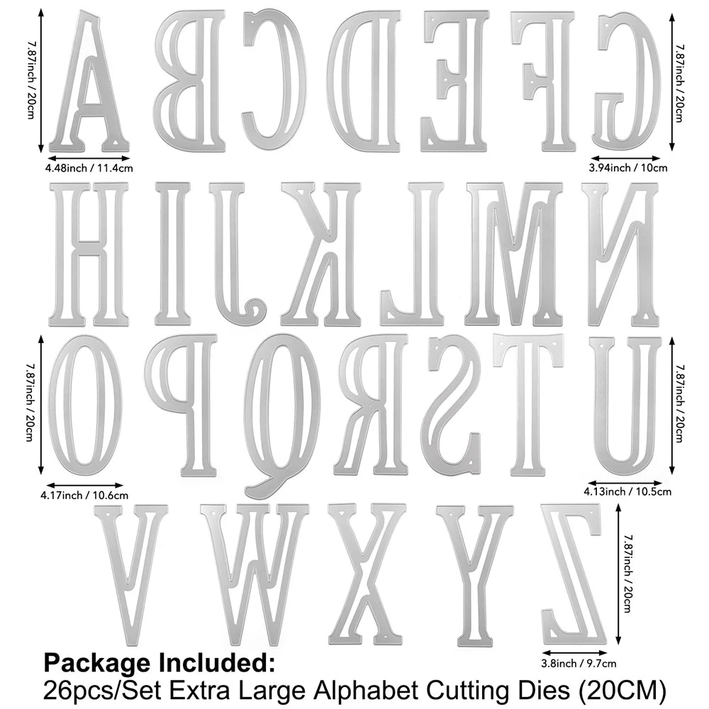 20cm A–Z Metal Letter Cutting Dies – 26 Capital Alphabets for DIY Crafts