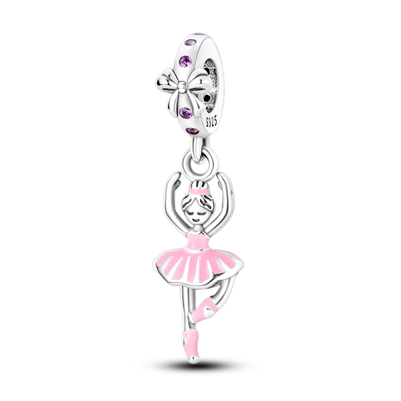 925 Sterling Silver Pink Ballet Girl Pendant – DIY Jewelry Charm for Bracelet & Necklace
