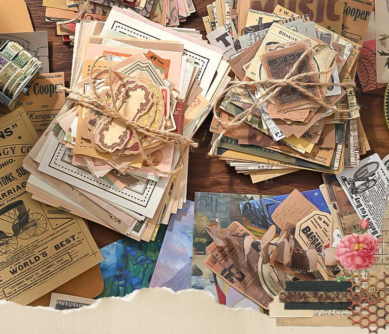 100PCS Retro Scrapbook Paper Set – DIY Collage, Journal & Album Craft Materials