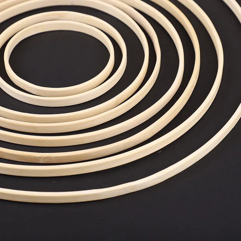 5PCS Wooden Bamboo Hoops – Round Rings for DIY Crafts & Home Décor