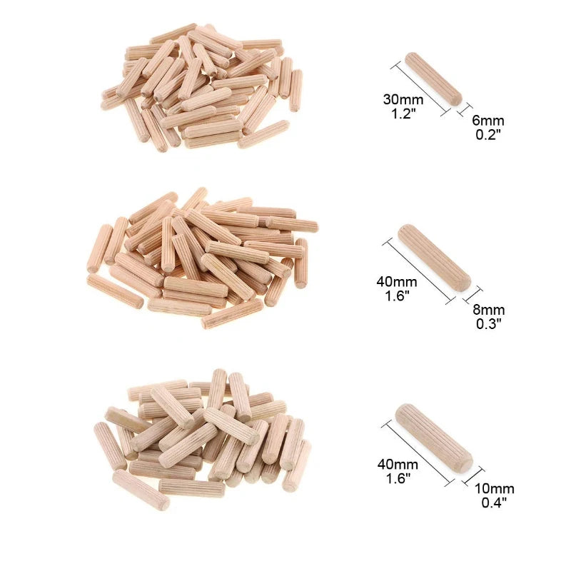 50/100pcs Wooden Dowel Pins – Round Fluted Wood Rods for Furniture & Crafts