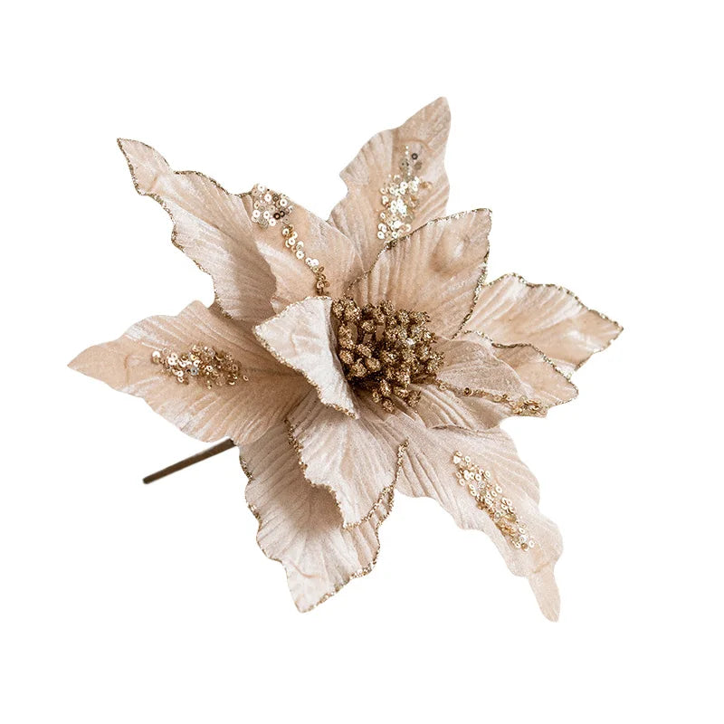 Large Glitter Velvet Christmas Flower – 26CM Artificial Ornament for Tree & Home Décor