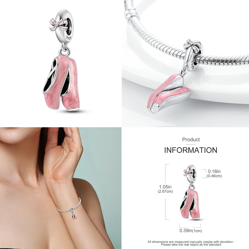 925 Sterling Silver Pink Ballet Girl Pendant – DIY Jewelry Charm for Bracelet & Necklace