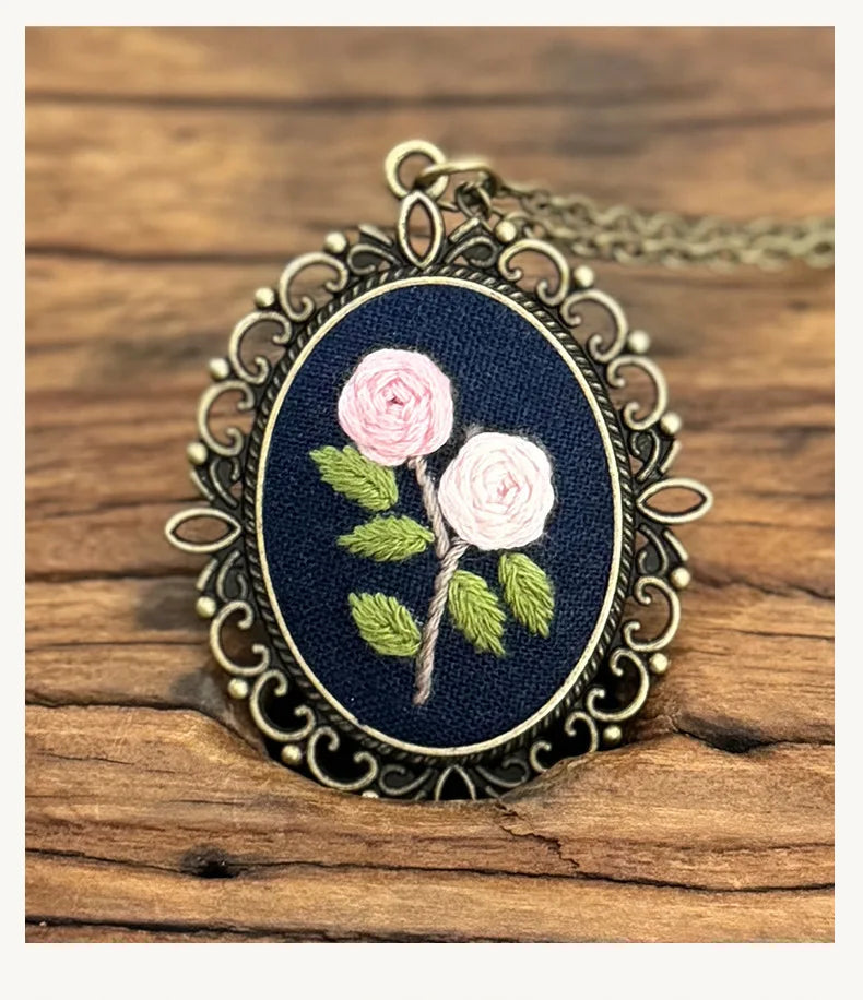 Rose Mini Embroidery Necklace DIY Pendant Kit