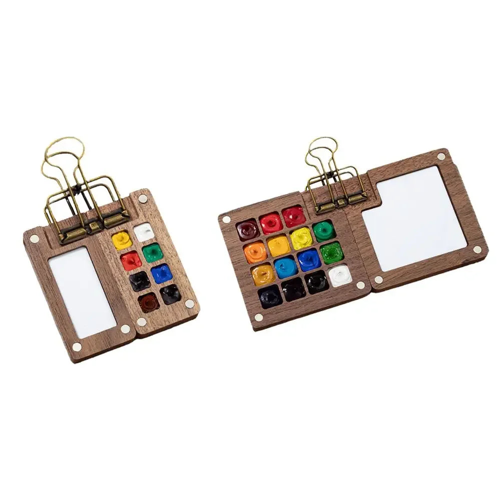 Mini Walnut Wood Watercolor Palette – 15 Grid