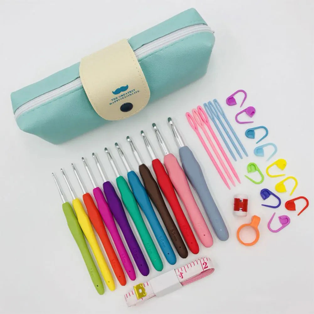 Crochet Hook Kit with Storage Bag Soft Handle Aluminum Needles