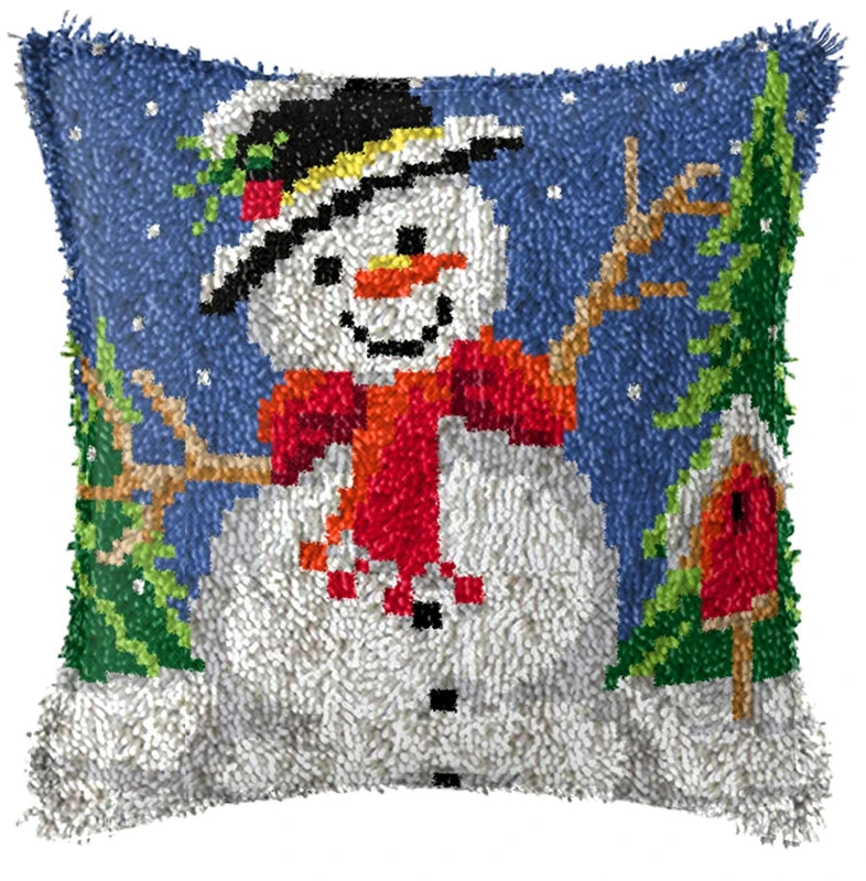 Snowman & Elk Latch Hook Kit – DIY Crochet Rug & Cushion Embroidery Set