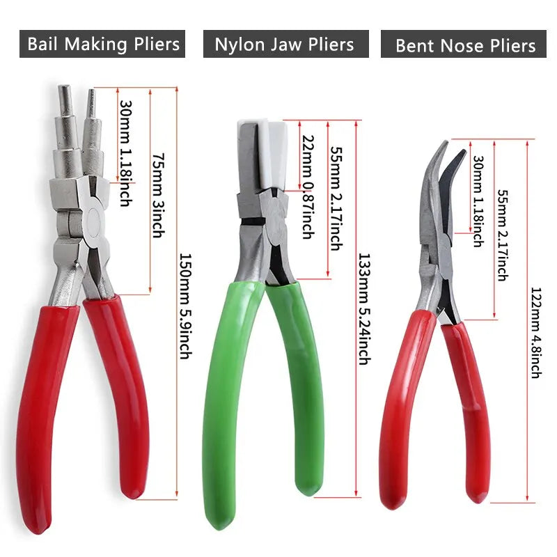 3PCS Jewelry Pliers Set – 6-in-1 DIY Craft Tools with Nylon & Bent Nose Pliers