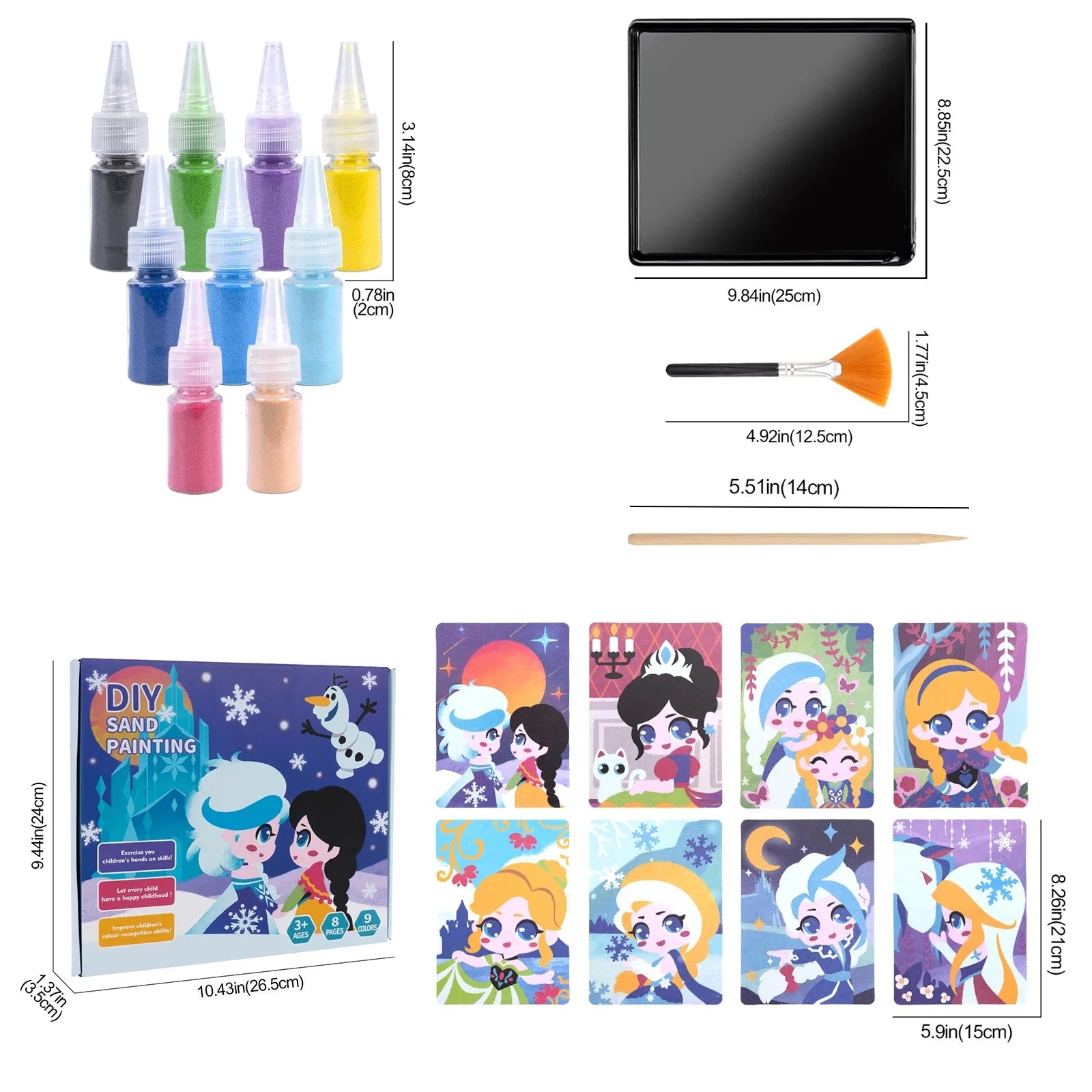 Sand Art Kit – 12 Princess Sand Painting Cards, 14 Colors