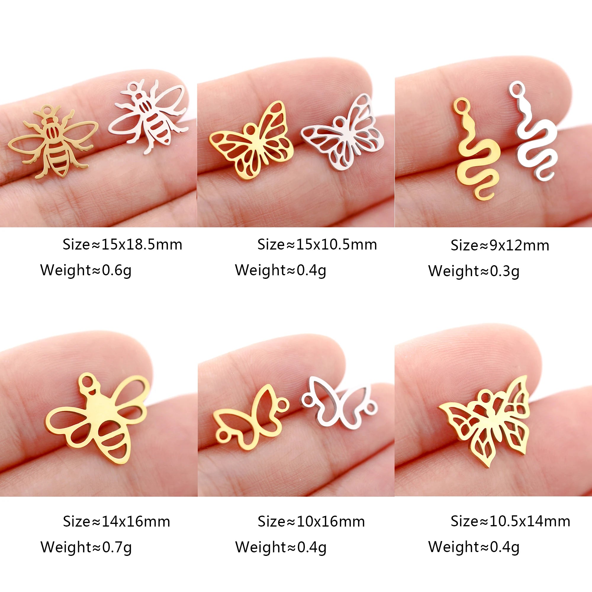 Mixed Animal Charms Set – Stainless Steel Bee, Butterfly, Owl & Heart Pendants (5PCS)