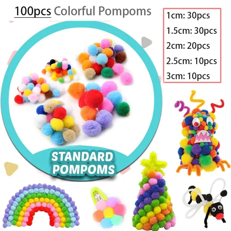 1000pcs Kids Craft Supplies Kit – Pipe Cleaners, Pompoms, Stickers, Feathers & Felt