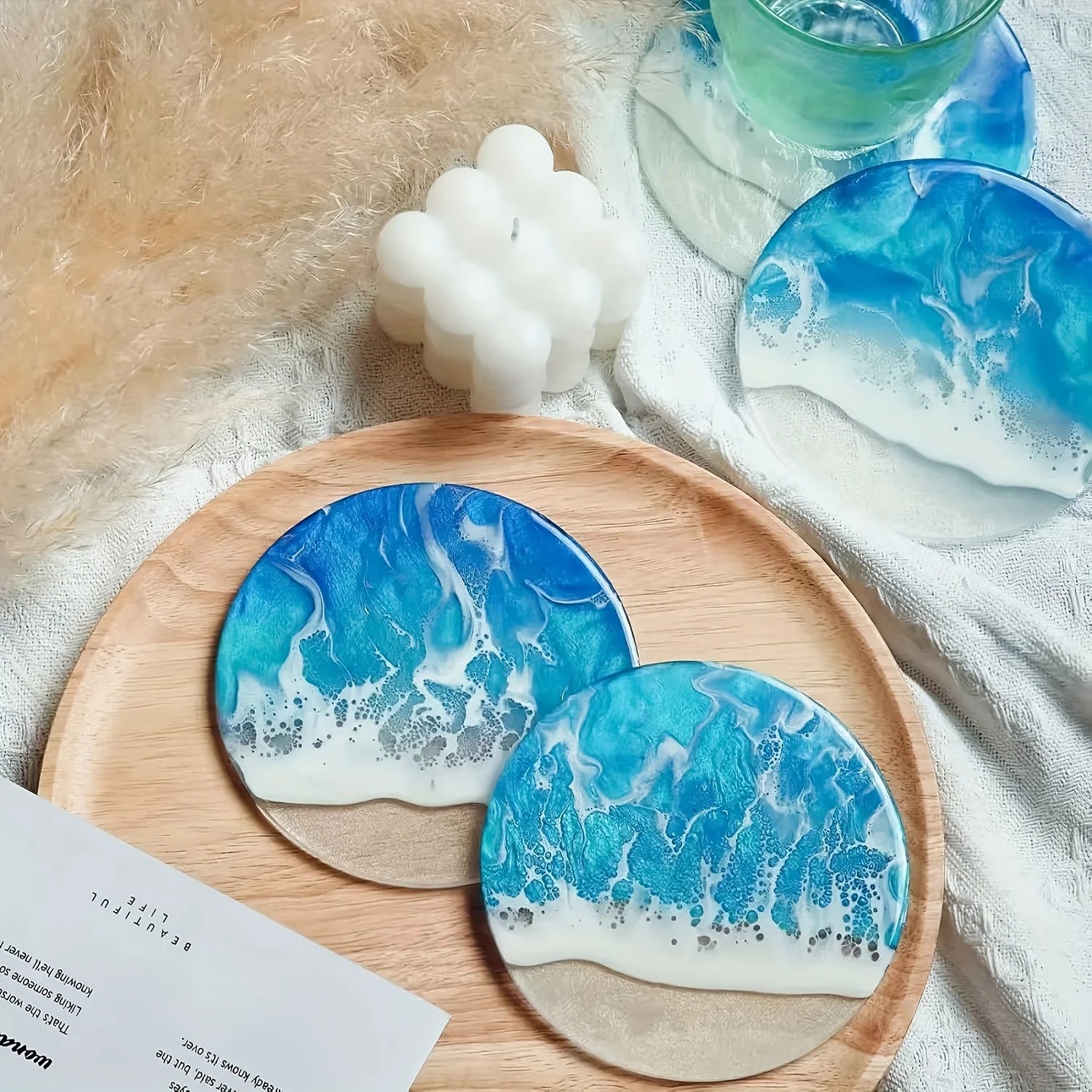 4PC Circular Agate Resin Coaster Silicone Mold – Crystal Hole Design