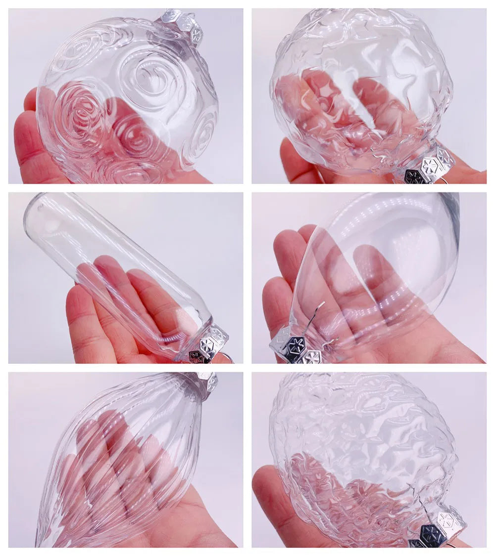 6pcs Transparent Shatterproof Christmas Baubles – 80mm Plastic Ornaments