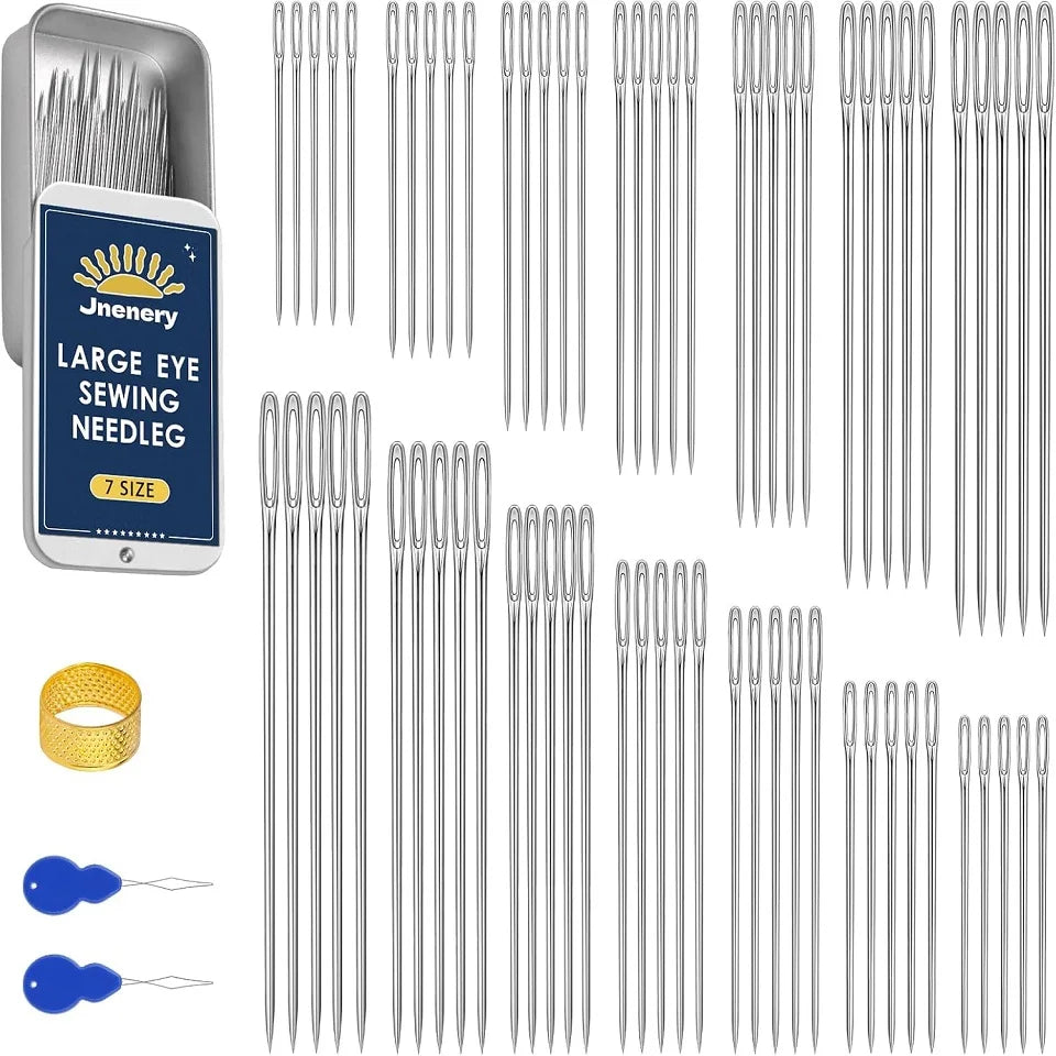 Large Eye Sewing Needles Kit – Hand Sewing Accessories Set with Threader & Thimble