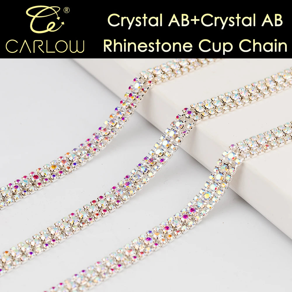 CARLOW AAAAA 3-Row Rhinestone Cup Chain – Gold Base