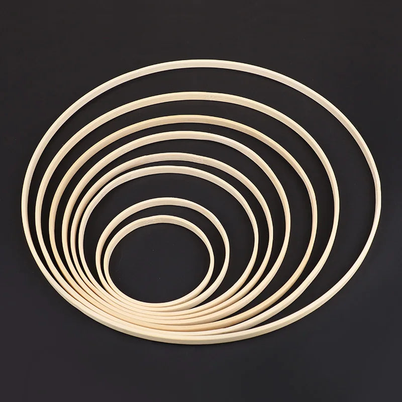 5PCS Wooden Bamboo Hoops – Round Rings for DIY Crafts & Home Décor