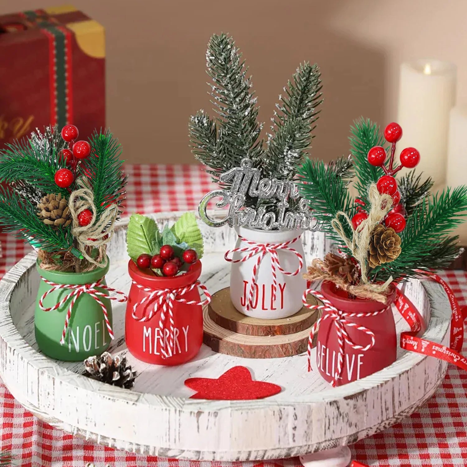 Christmas Pine & Red Berry Branches – Artificial Pine Needle Stems for DIY Wreaths & Décor (1/30PCS)