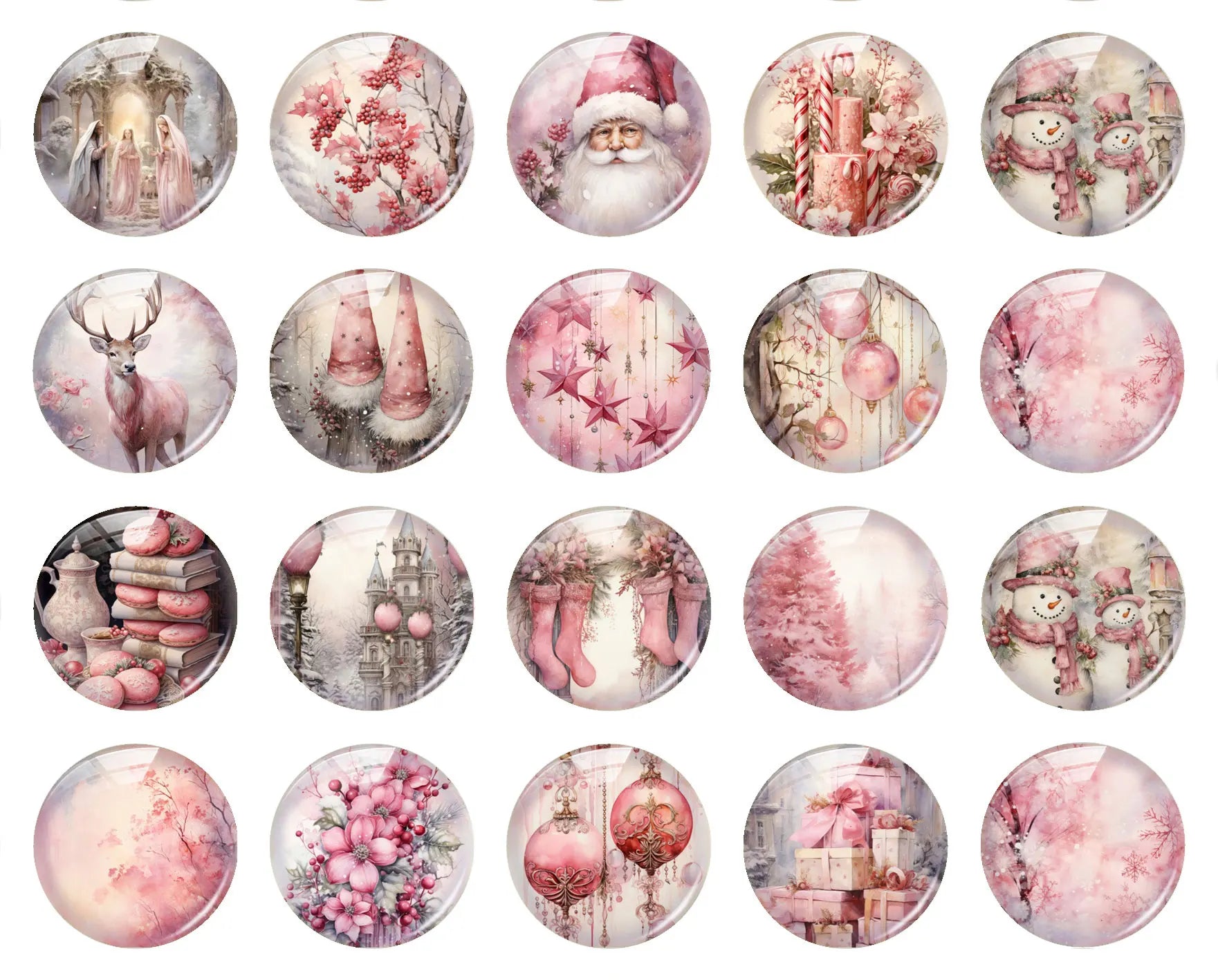 Handmade Christmas X-mas Winter Pink Gnomies Deer Snowman Bells Photo Glass Cabochon Flatback Demo Cameo For Diy Jewelry Making