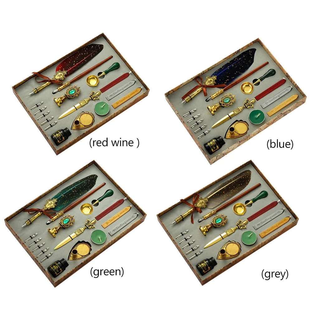 Retro Feather Pen Writing Ink Set