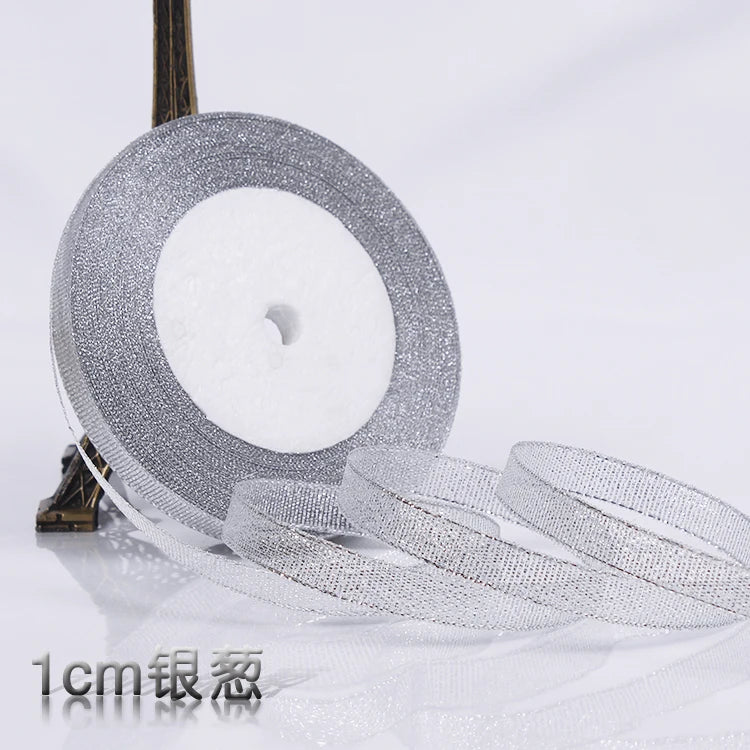 25Y 6mm Glitter Silk Satin Ribbon – Silver/Gold