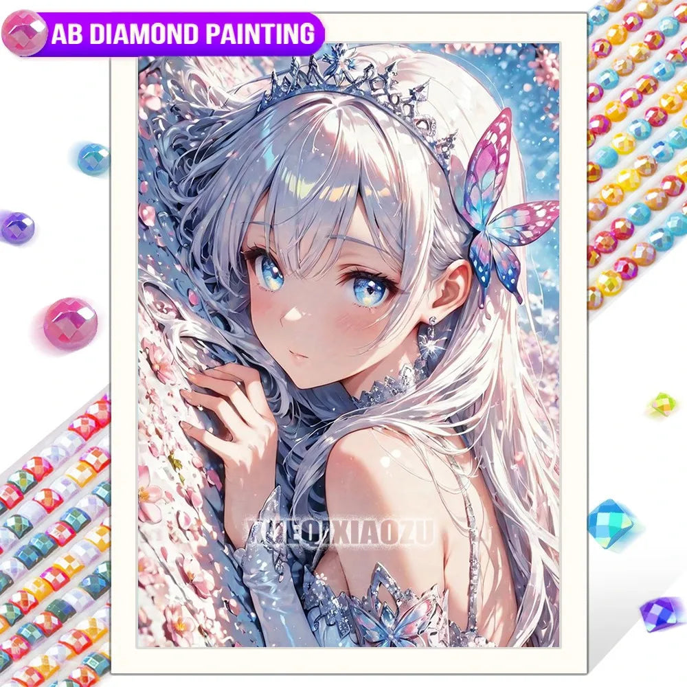 Anime Girl Diamond Painting Kit – AB Rhinestone Mosaic Embroidery Art DIY Craft