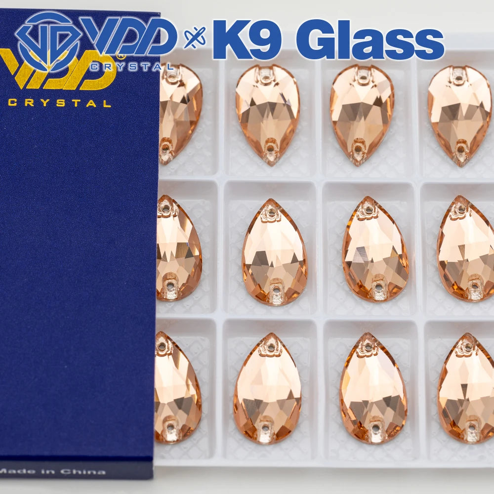 VDD Pear-Shaped K9 Glass Sew-On Rhinestones – Multicolor Crystal Stones