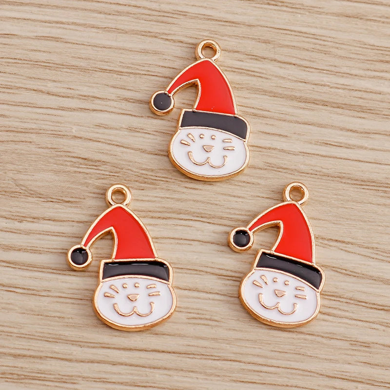 Christmas Enamel Charms – 10PCS Deer, Santa, Tree & Bell Pendants for DIY Jewelry