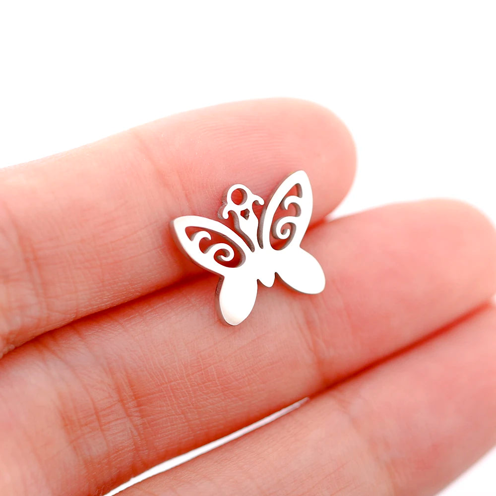 Mixed Animal Charms Set – Stainless Steel Bee, Butterfly, Owl & Heart Pendants (5PCS)