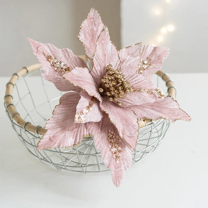 Large Glitter Velvet Christmas Flower – 26CM Artificial Ornament for Tree & Home Décor