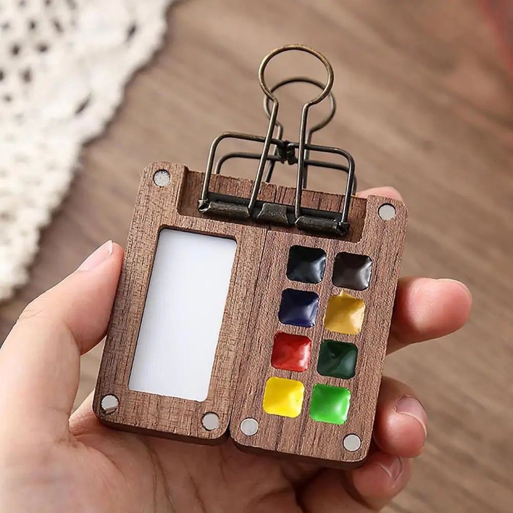Mini Walnut Wood Watercolor Palette – 15 Grid