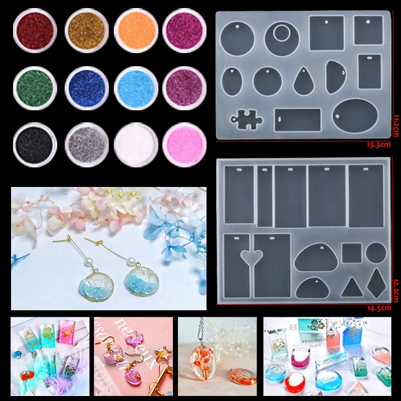 16-Style Epoxy Resin Mold Kit – Silicone Jewelry Casting Set for DIY Earrings