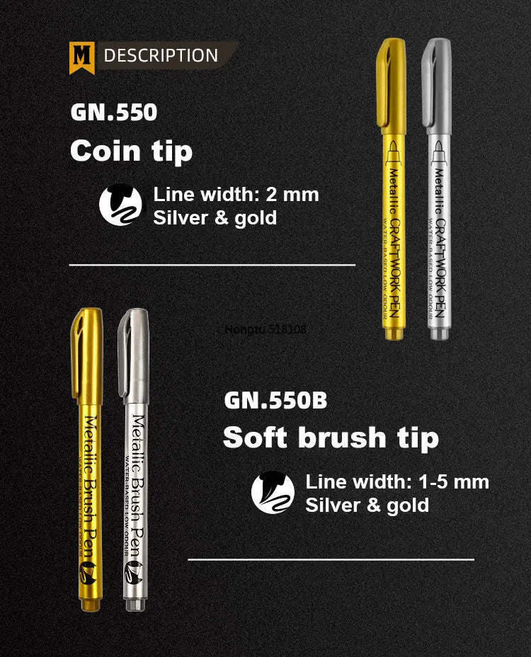 2/1Pc Brush Metallic Marker Pens Gold Silver Color Permanent Art Marker For Manga Crafts Scrapbooking School Stationery Supplies