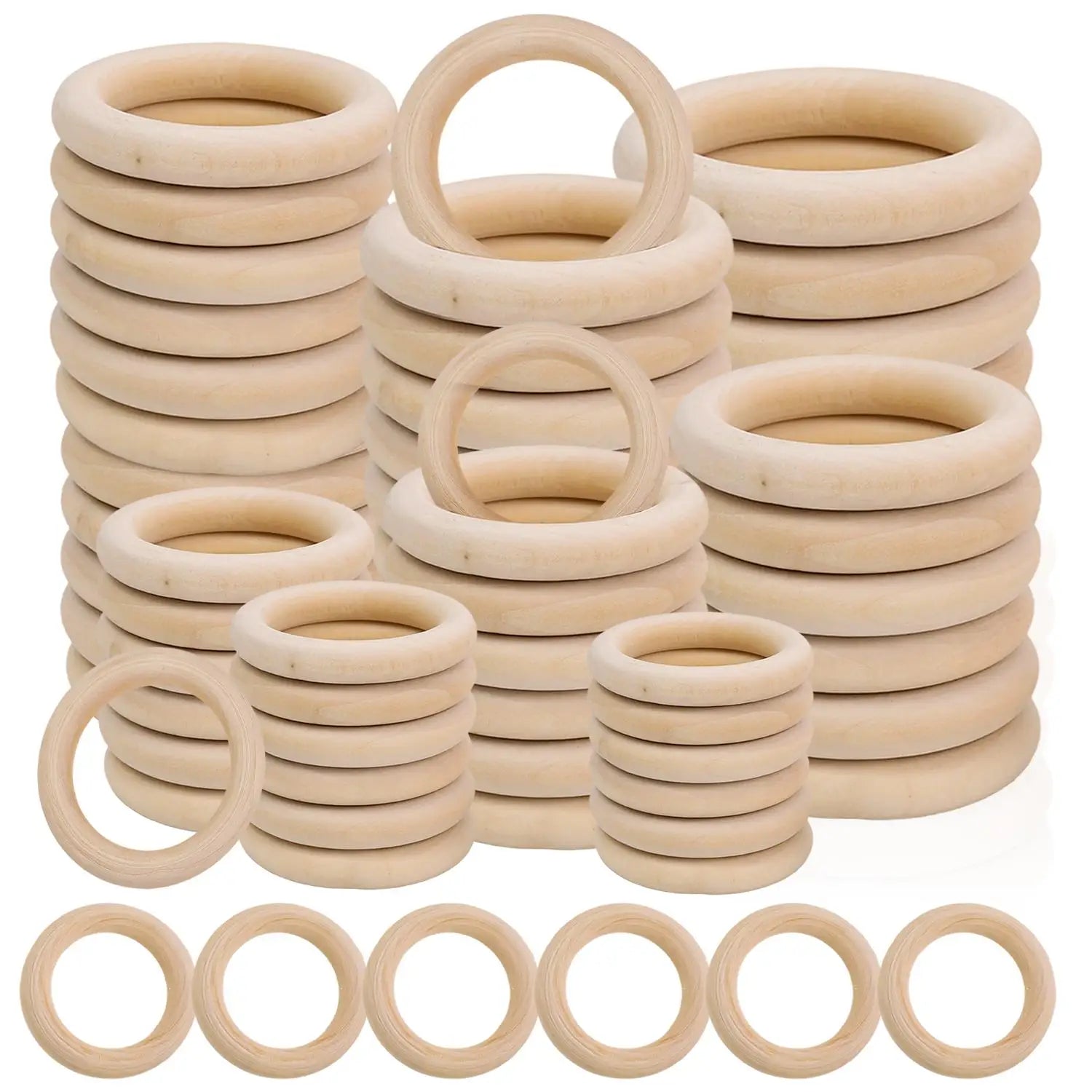 Unfinished Solid Wooden Rings 30–70mm for DIY Crafts